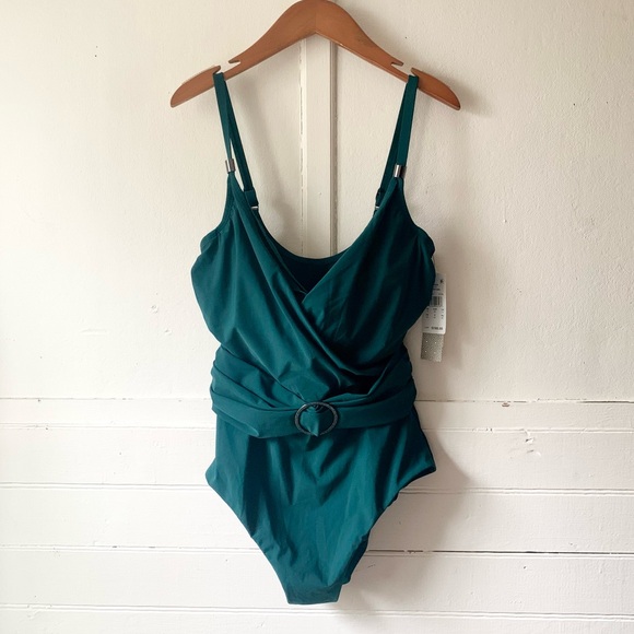 New NWT Amoressa by Miraclesuit Oil Slick Getty One-Piece Swimsuit Forest Green - Picture 5 of 17